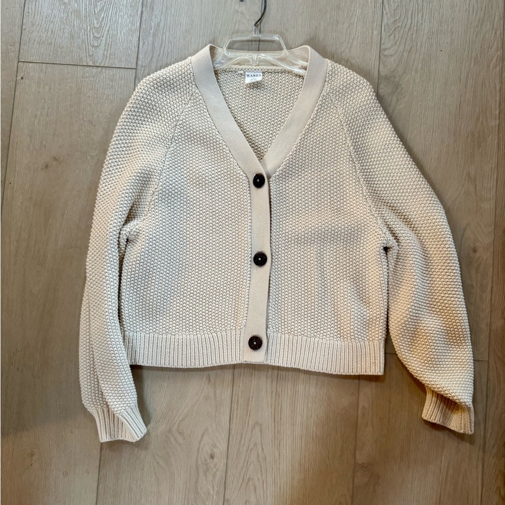 Wares by Olli Ella Women’s Cream Knitted 100% Organic Cotton Button Up Cardigan